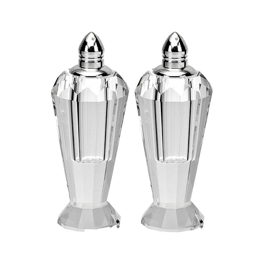 Set of Two Clear And Silver Crystal Geometric Pepper Shakers - Loft&Timber