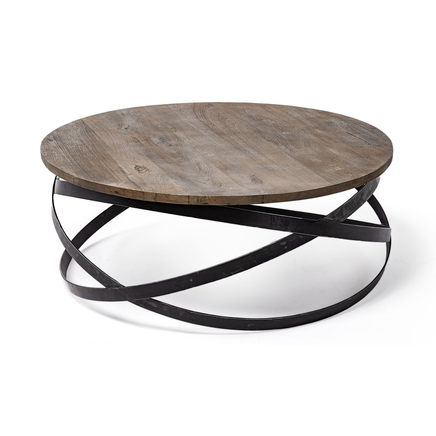 41" Brown and Black Solid Wood and Metal Round Coffee Table - Loft&Timber