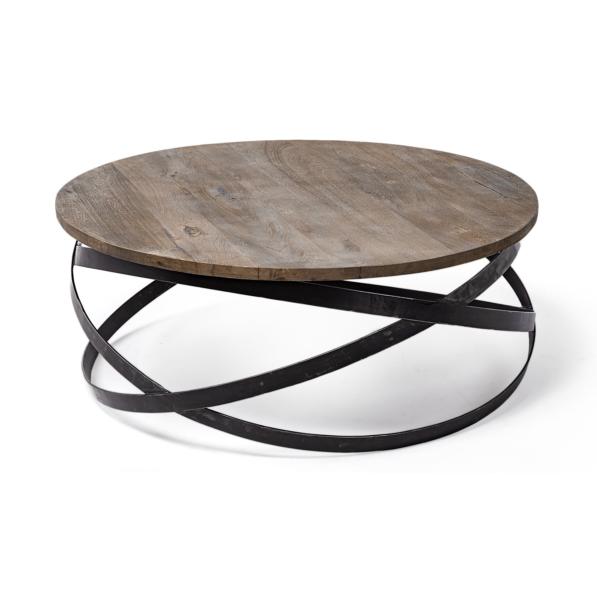 41" Brown and Black Solid Wood and Metal Round Coffee Table - Loft&Timber