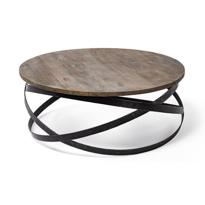 41" Brown and Black Solid Wood and Metal Round Coffee Table - Loft&Timber