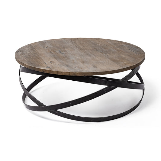 41" Brown and Black Solid Wood and Metal Round Coffee Table - Loft&Timber