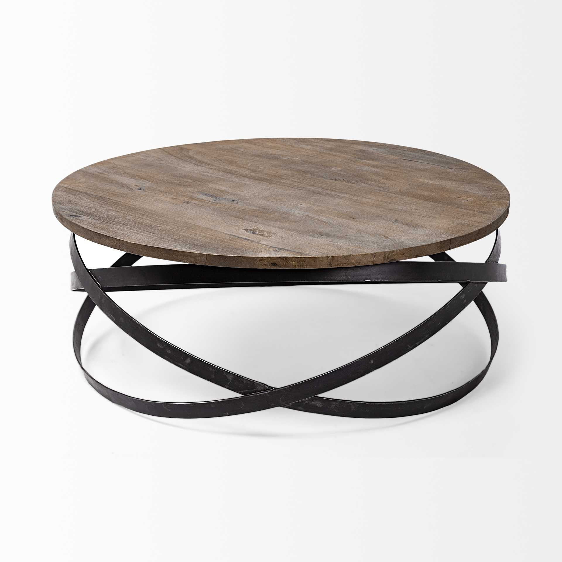 41" Brown and Black Solid Wood and Metal Round Coffee Table - Loft&Timber