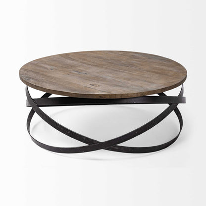 41" Brown and Black Solid Wood and Metal Round Coffee Table - Loft&Timber