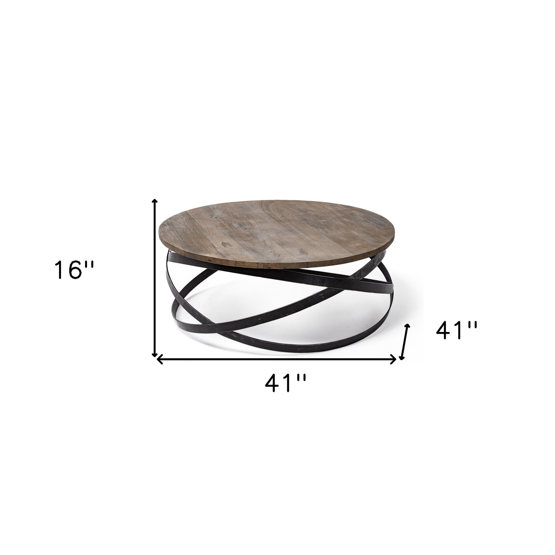 41" Brown and Black Solid Wood and Metal Round Coffee Table - Loft&Timber