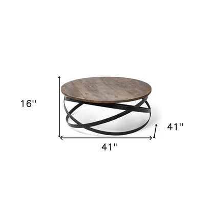 41" Brown and Black Solid Wood and Metal Round Coffee Table - Loft&Timber