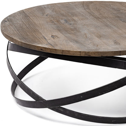 41" Brown and Black Solid Wood and Metal Round Coffee Table - Loft&Timber