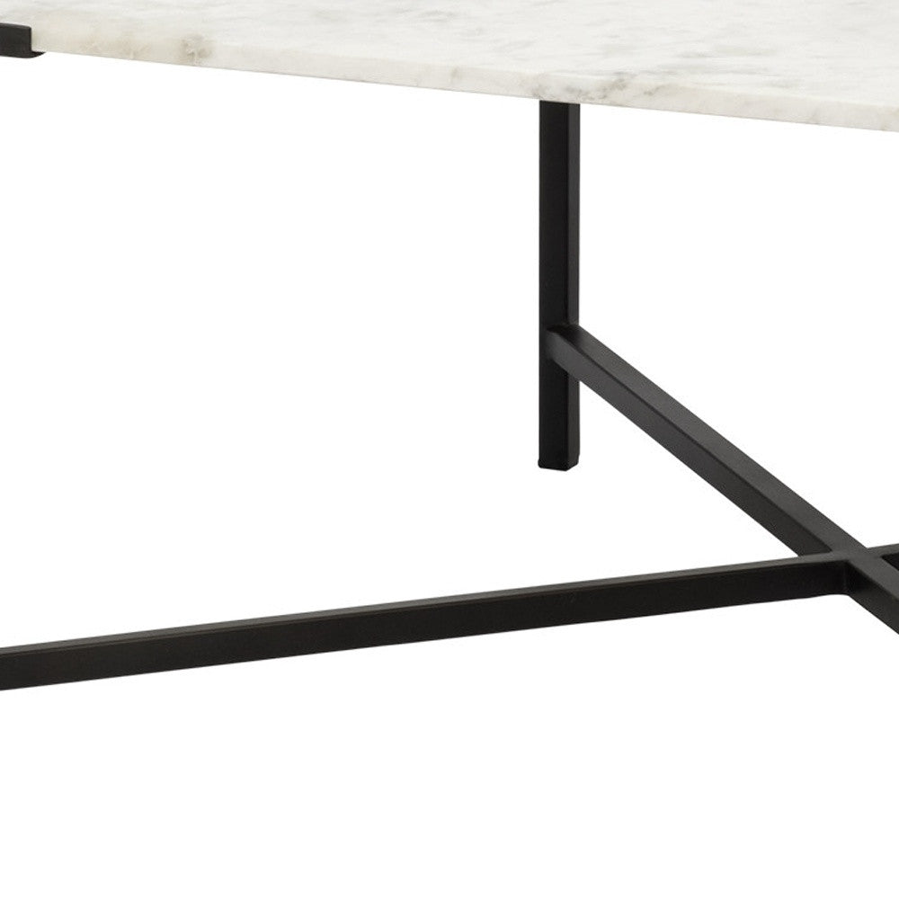 30" Black And White Genuine Marble and Metal Square Cross Legs Coffee Table - Loft&Timber