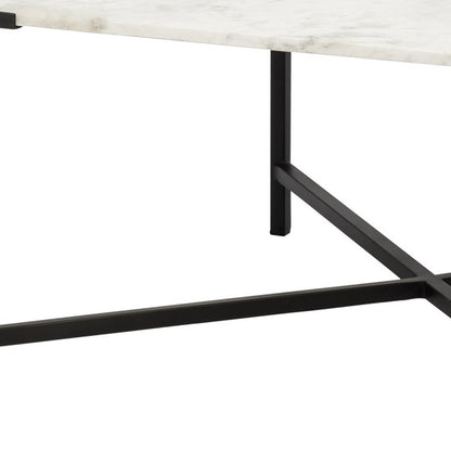 30" Black And White Genuine Marble and Metal Square Cross Legs Coffee Table - Loft&Timber