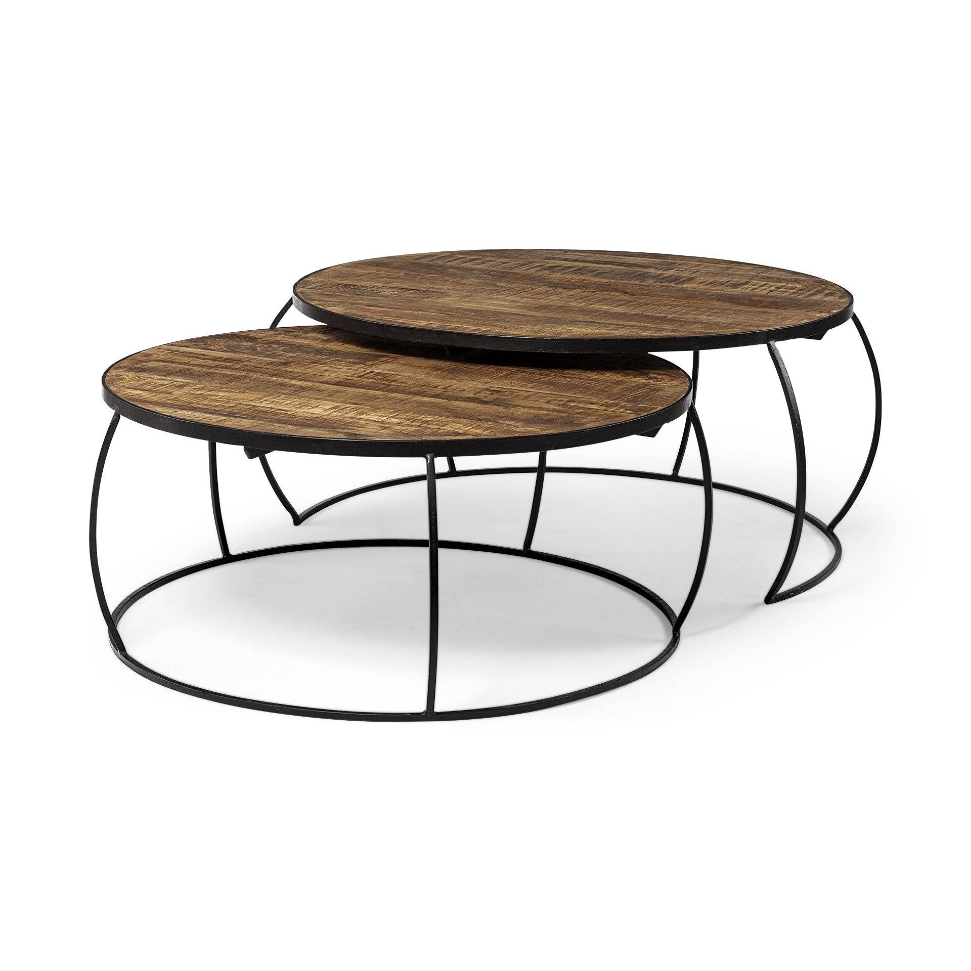 Brown and Black Wood and Metal Round Nested Coffee Tables - Loft&Timber
