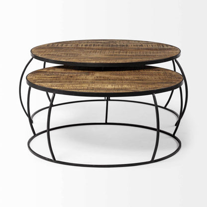 Brown and Black Wood and Metal Round Nested Coffee Tables - Loft&Timber
