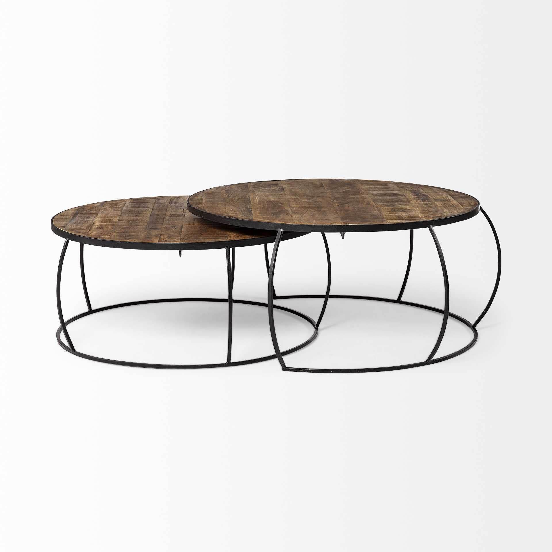 Brown and Black Wood and Metal Round Nested Coffee Tables - Loft&Timber