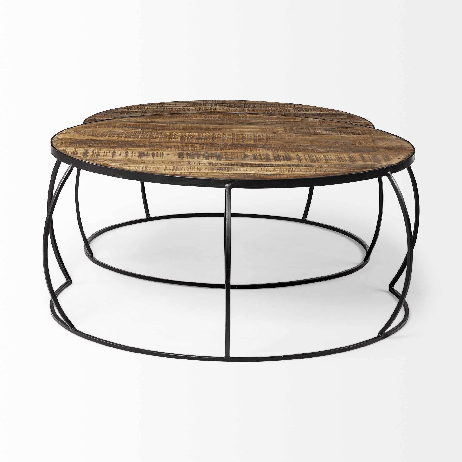 Brown and Black Wood and Metal Round Nested Coffee Tables - Loft&Timber