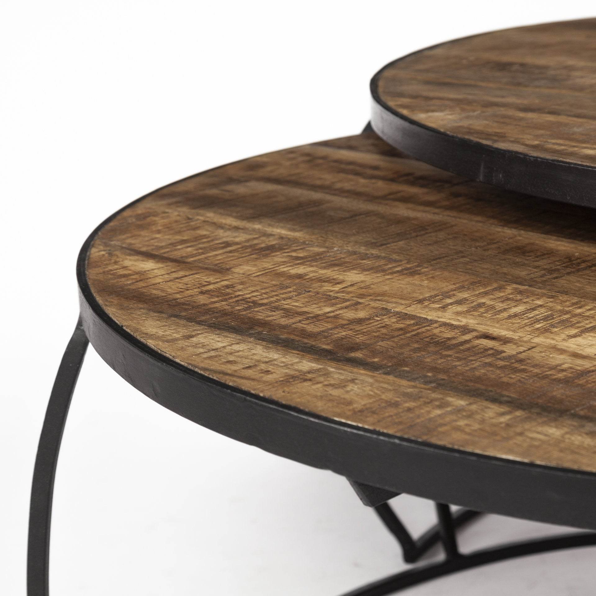 Brown and Black Wood and Metal Round Nested Coffee Tables - Loft&Timber