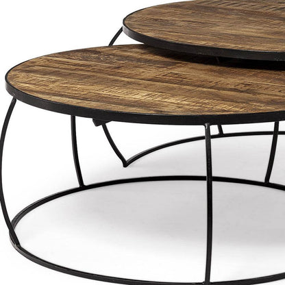 Brown and Black Wood and Metal Round Nested Coffee Tables - Loft&Timber