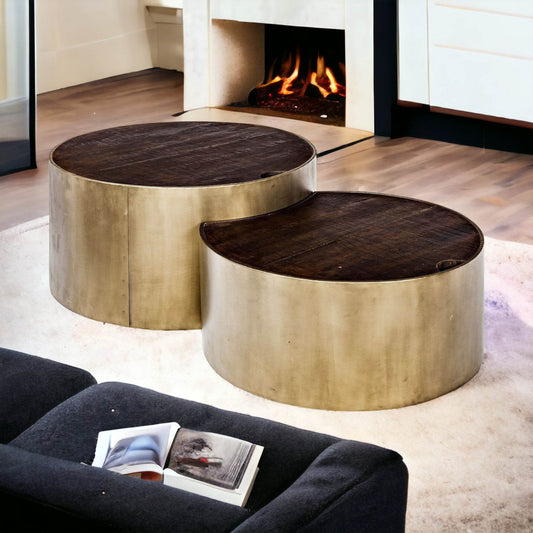 Brown Wood Round Nested Coffee Tables - Loft&Timber