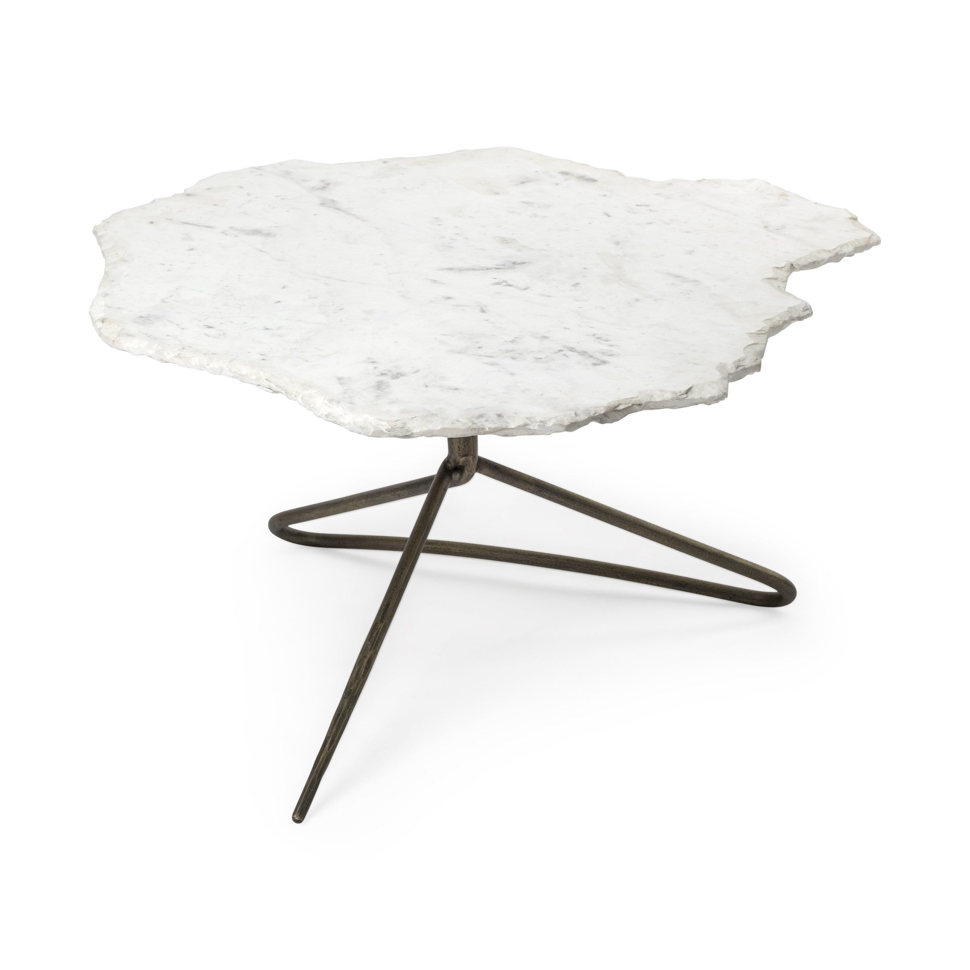 33" White and Gold Genuine Marble and Iron Free Form Coffee Table - Loft&Timber