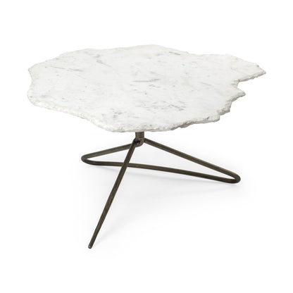 33" White and Gold Genuine Marble and Iron Free Form Coffee Table - Loft&Timber