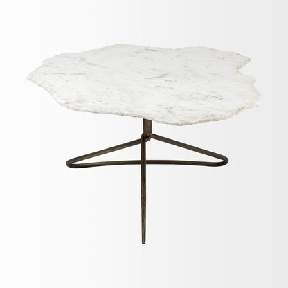33" White and Gold Genuine Marble and Iron Free Form Coffee Table - Loft&Timber