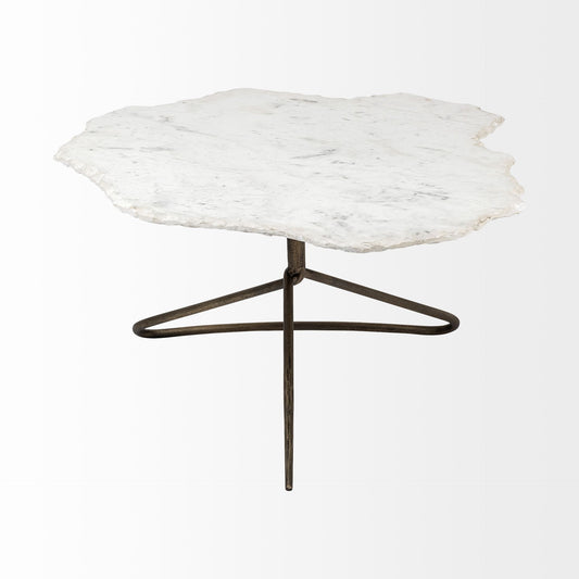 33" White and Gold Genuine Marble and Iron Free Form Coffee Table - Loft&Timber