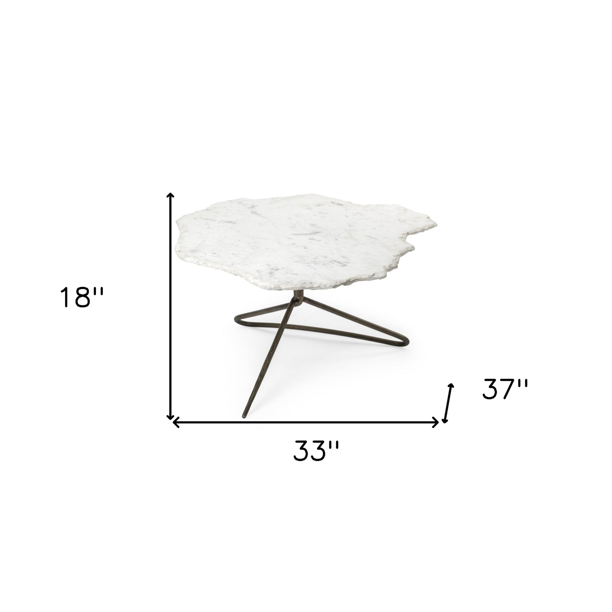 33" White and Gold Genuine Marble and Iron Free Form Coffee Table - Loft&Timber