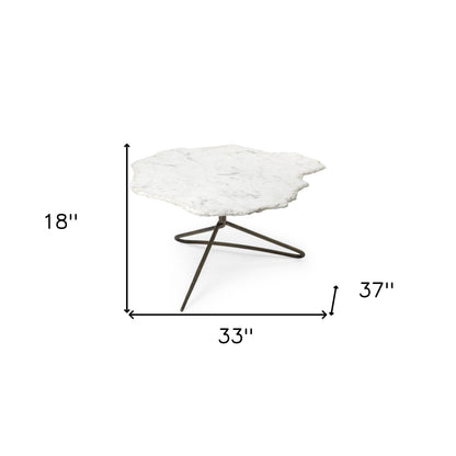 33" White and Gold Genuine Marble and Iron Free Form Coffee Table - Loft&Timber