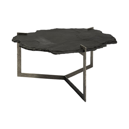 40" Black and Gold Stone and Iron Free Form Distressed Coffee Table - Loft&Timber