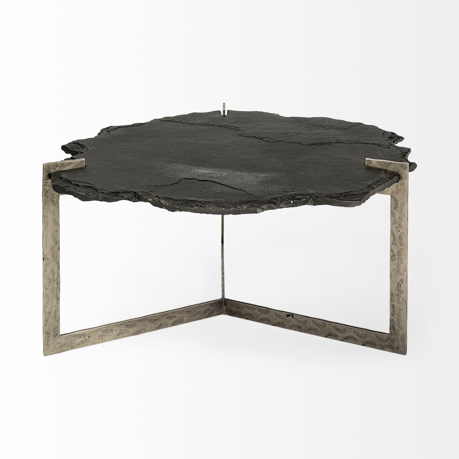 40" Black and Gold Stone and Iron Free Form Distressed Coffee Table - Loft&Timber