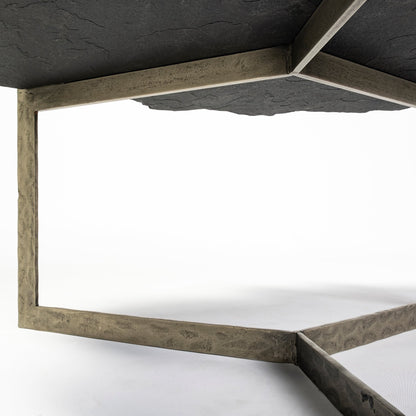 40" Black and Gold Stone and Iron Free Form Distressed Coffee Table - Loft&Timber