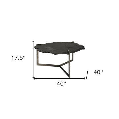 40" Black and Gold Stone and Iron Free Form Distressed Coffee Table - Loft&Timber