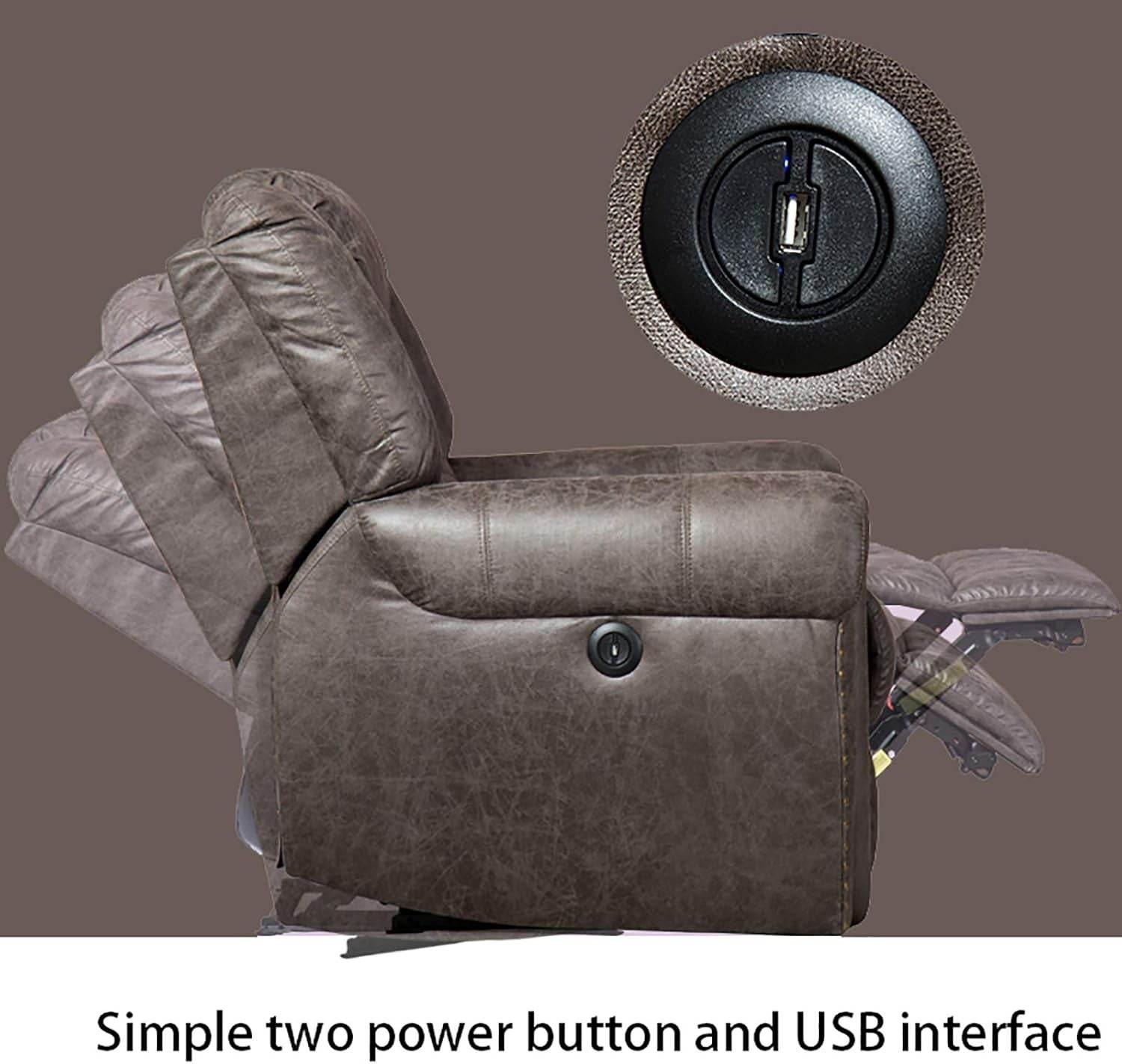 Electric Recliner Chair W/Breathable Bonded Leather, Classic Single Sofa Home Theater Recliner Seating W/USB Port (Smoky Gray) - Loft&Timber