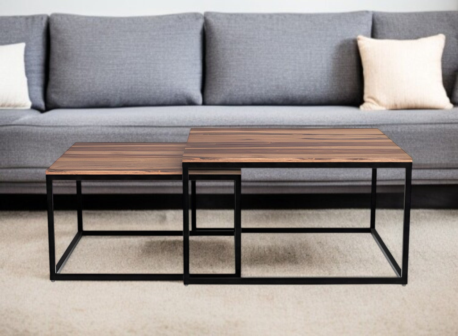 30" Brown And Black Solid Wood And Iron Square Coffee Table - Loft&Timber