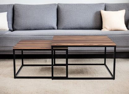 30" Brown And Black Solid Wood And Iron Square Coffee Table - Loft&Timber