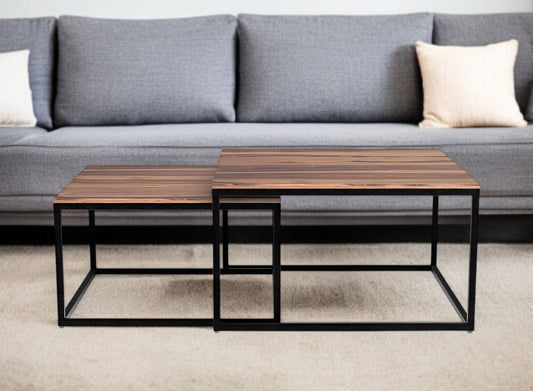 30" Brown And Black Solid Wood And Iron Square Coffee Table - Loft&Timber