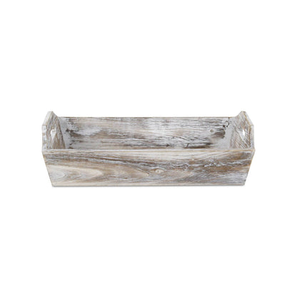 White Rustic Finish Wood Serving Tray With Handles - Loft&Timber