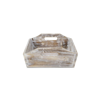 White Rustic Finish Wood Serving Tray With Handles - Loft&Timber