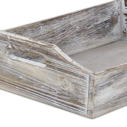 White Rustic Finish Wood Serving Tray With Handles - Loft&Timber