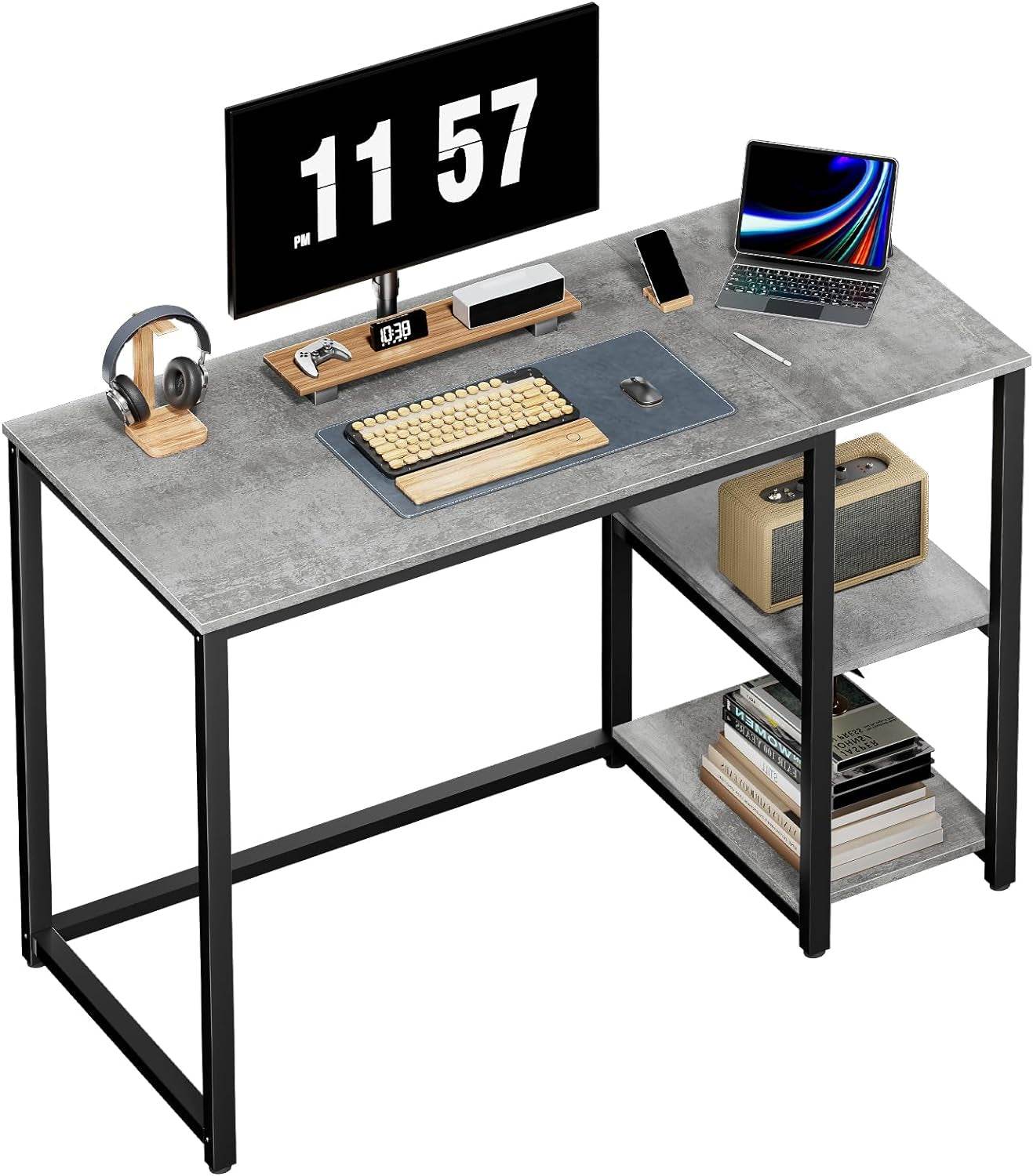 Computer Desk 40 Inches with 2-Tier Shelves in Gray - Loft&Timber