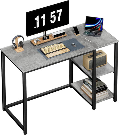 Computer Desk 40 Inches with 2-Tier Shelves in Gray - Loft&Timber