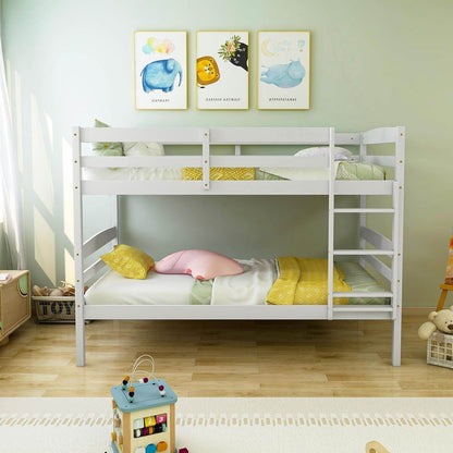 Bunk Bed Twin over Twin, Solid Wood Detachable Bed Frame with High Guardrails & Integrated Ladder, Wooden Slatted Bunk Bed for Kids & Teens, No Box Spring Needed, White - Loft&Timber