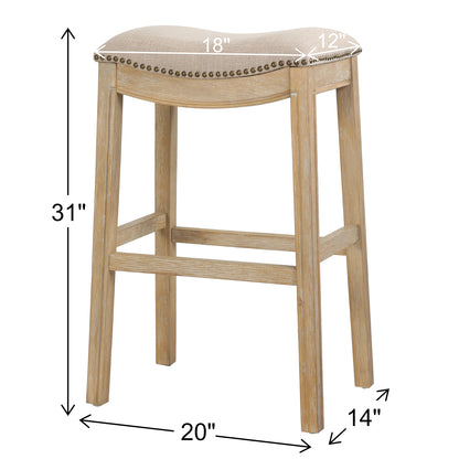 31" Linen and Natural Solid Wood Backless Bar Height Bar Chair - Loft&Timber