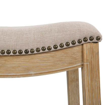 31" Linen and Natural Solid Wood Backless Bar Height Bar Chair - Loft&Timber