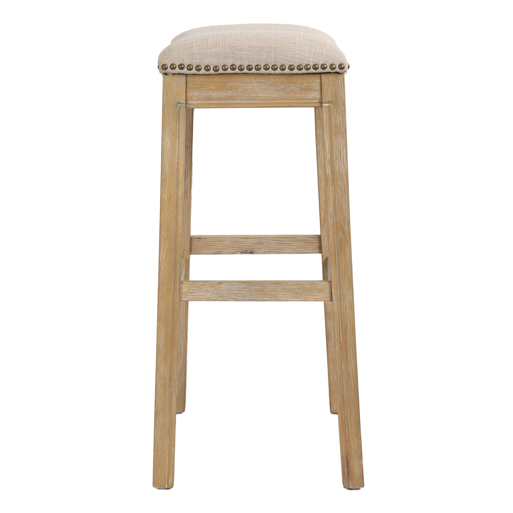 31" Linen and Natural Solid Wood Backless Bar Height Bar Chair - Loft&Timber