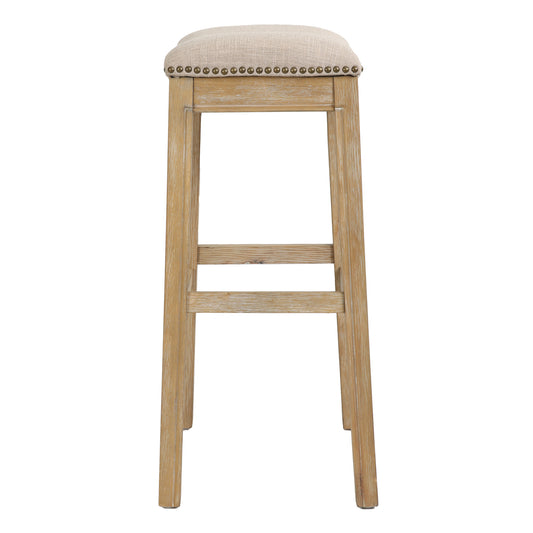 31" Linen and Natural Solid Wood Backless Bar Height Bar Chair - Loft&Timber