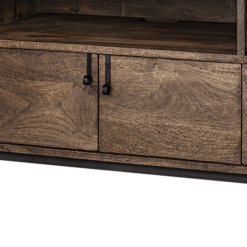 62" Brown and Black Solid Wood Cabinet Enclosed Storage TV Stand-7