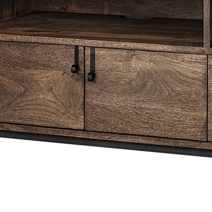 62" Brown and Black Solid Wood Cabinet Enclosed Storage TV Stand-7