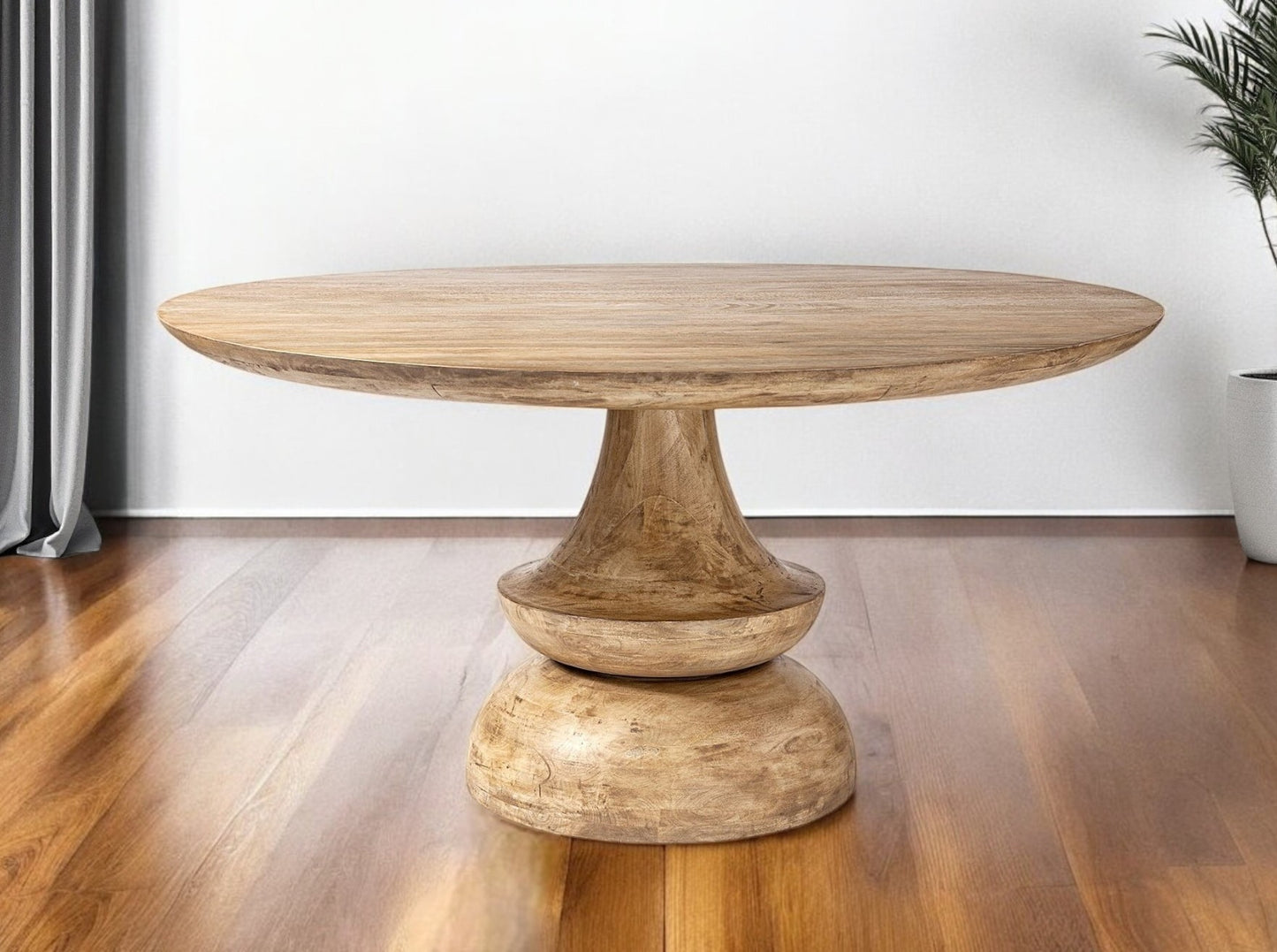 60" Natural Rounded Solid Wood Pedestal Base Dining Table - Loft&Timber