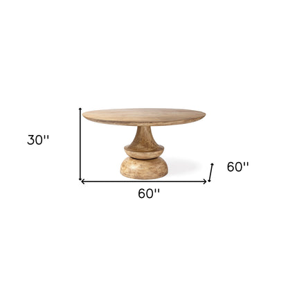 60" Natural Rounded Solid Wood Pedestal Base Dining Table - Loft&Timber