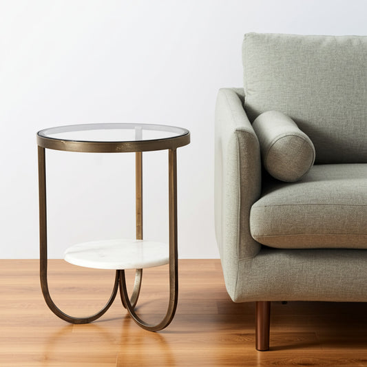24" White Glass Round End Table - Loft&Timber