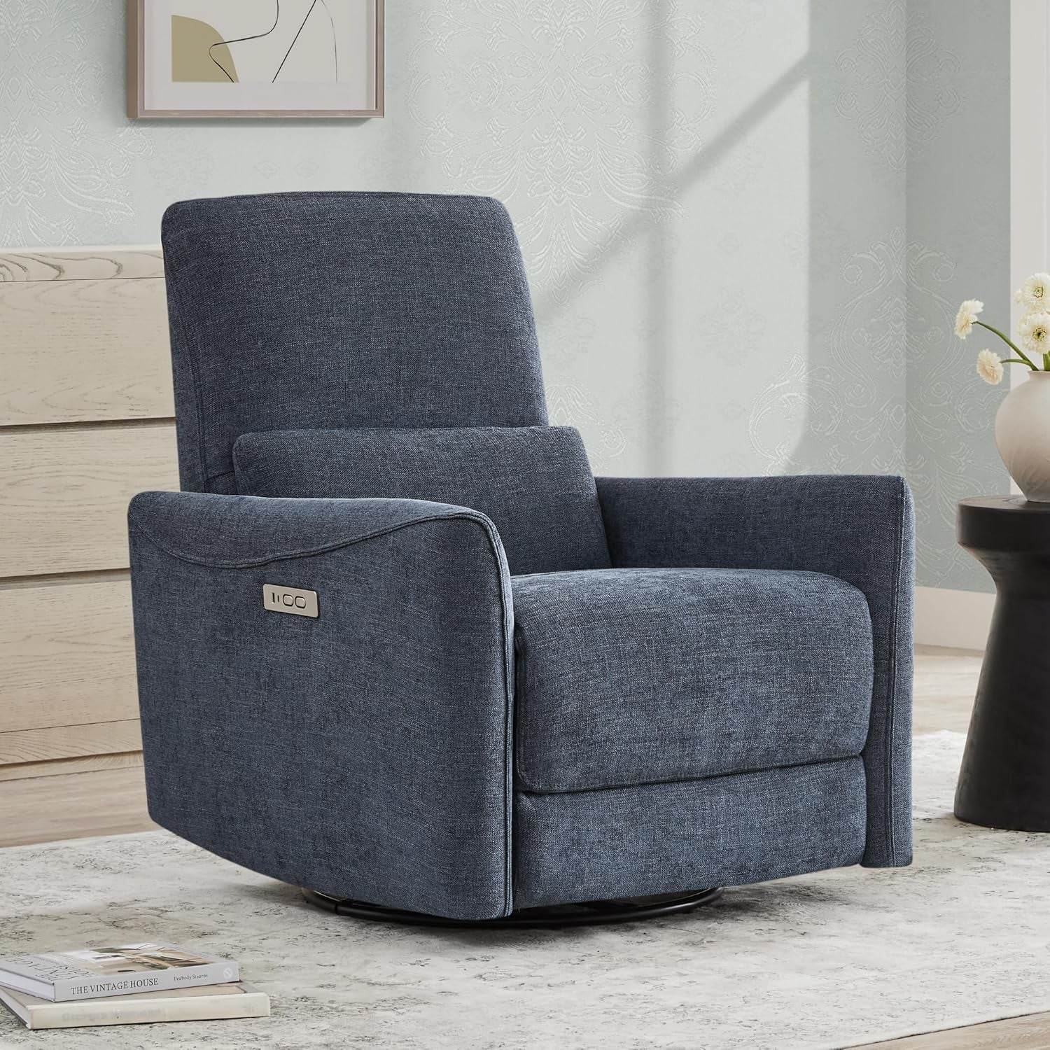 Ink Blue Power Swivel Glider Recliner Chair Nursery Living Room - Loft&Timber