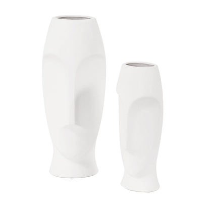Set of Two Ceramic White Cylinder Table Vases - Loft&Timber